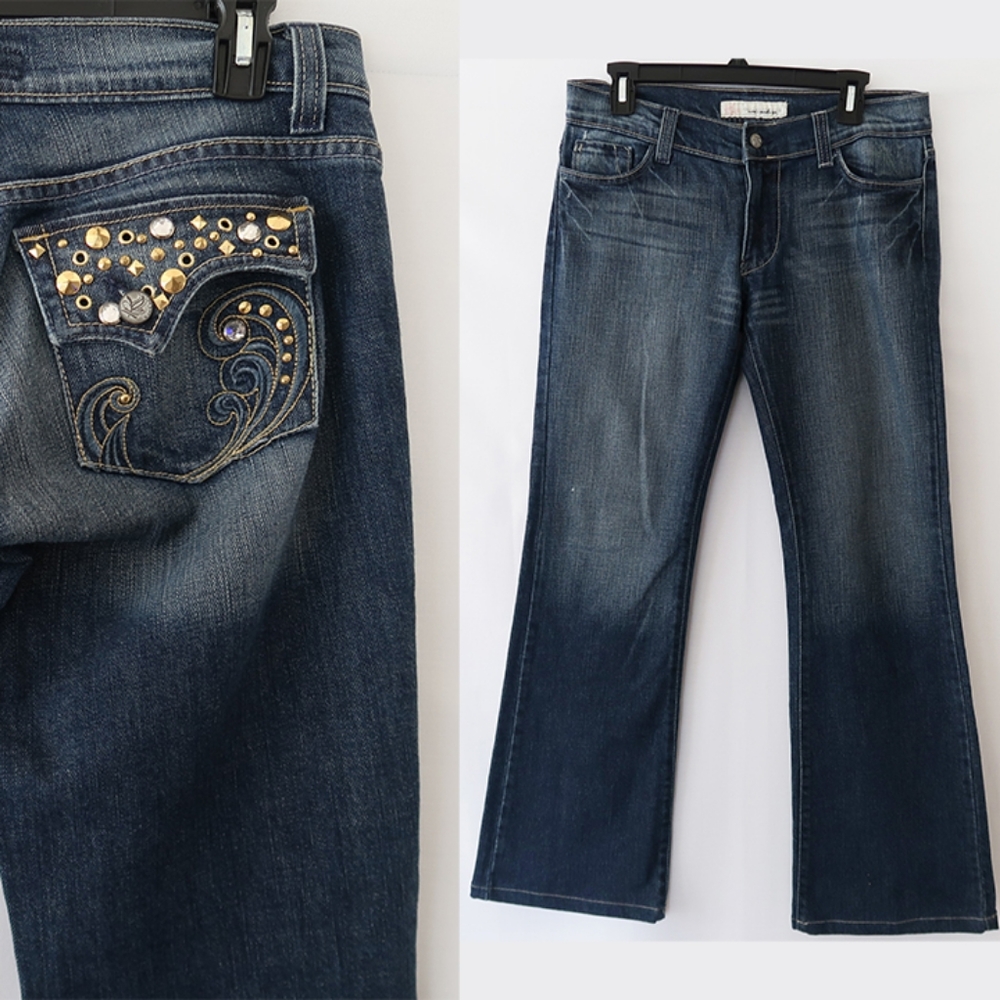 Kancan Bootcut Embellished Flap Pockets Jeans